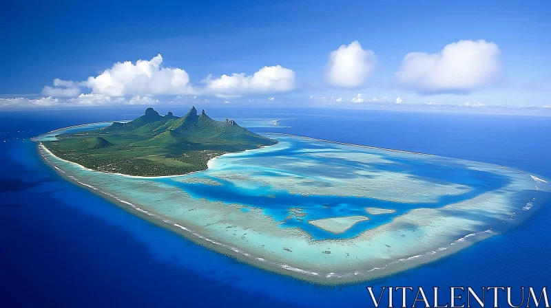 Aerial View of Lush Green Island and Turquoise Waters AI Image