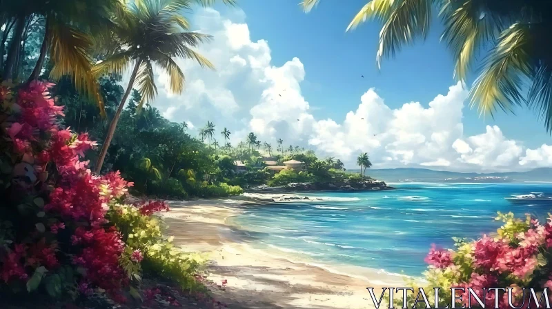 Tropical Paradise Beach Landscape AI Image