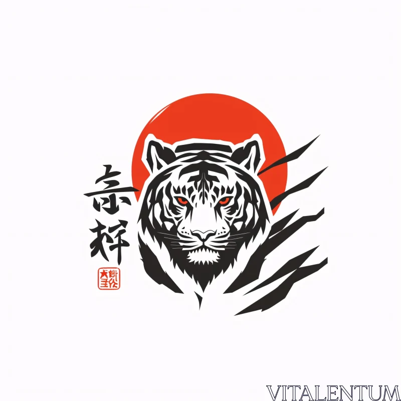 Fierce Tiger and Red Sun Art AI Image