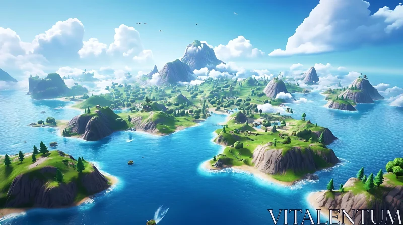 Scenic Coastal Island with Lush Greenery and Blue Sky AI Image