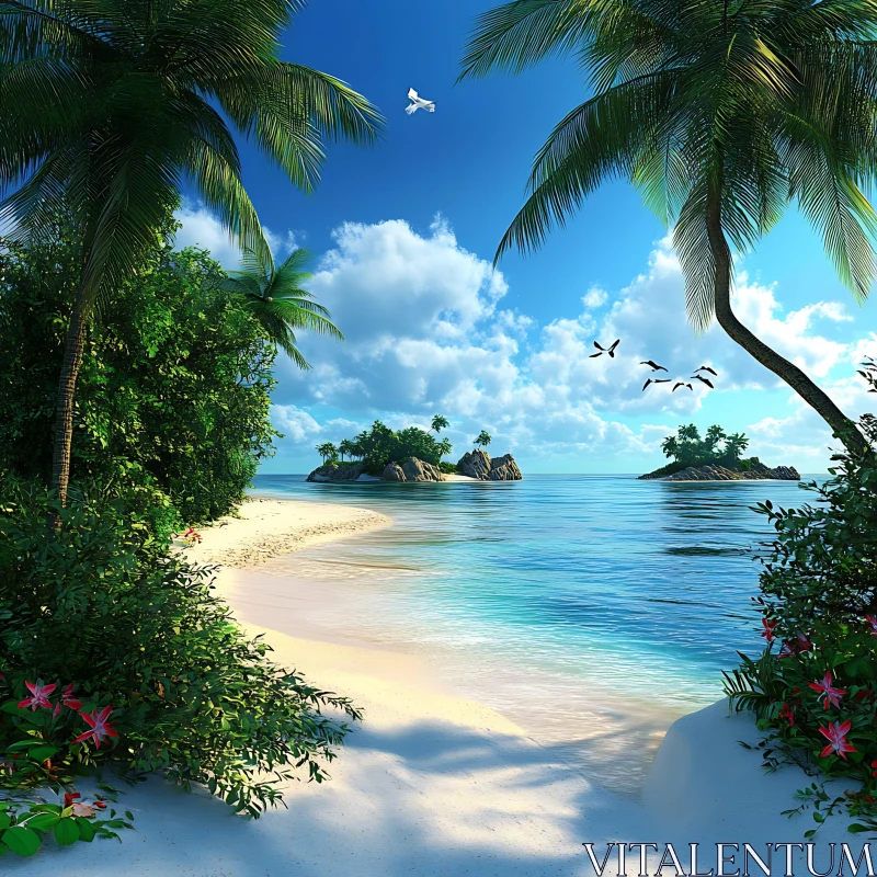 Tropical Paradise Beach Scene AI Image