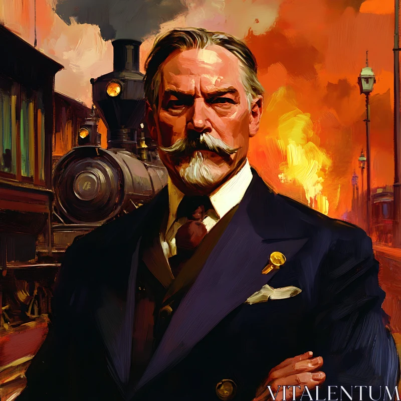 AI ART Vintage Man and Steam Locomotive