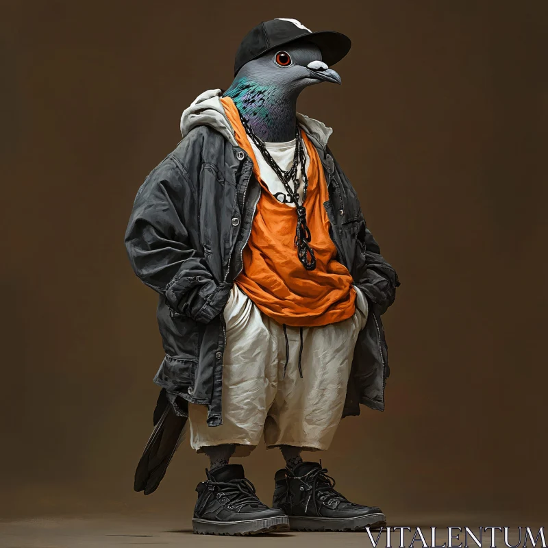 Stylish Pigeon with Street Fashion AI Image