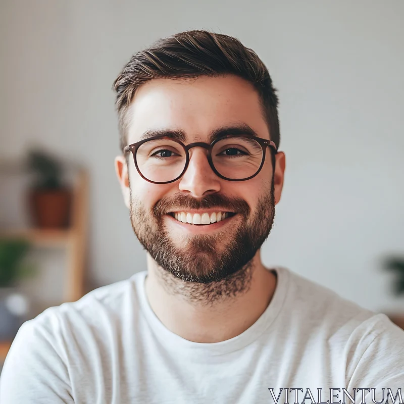 Cheerful Bearded Man with Glasses AI Image