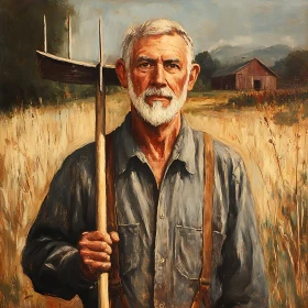 Rural Life: Elderly Farmer with Barn