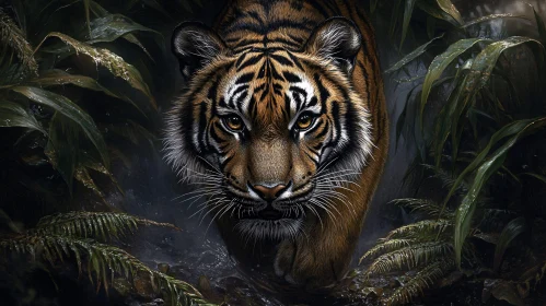 Tiger Emerging from Jungle Foliage