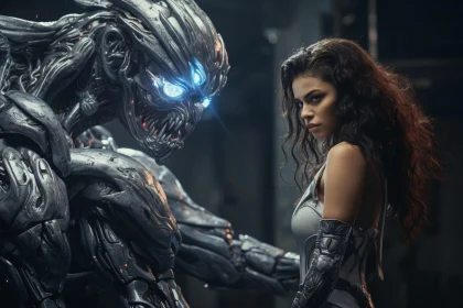 Cyborg Confrontation with Woman