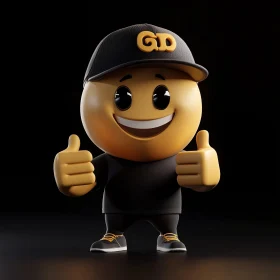 Joyful 3D Emoji with Cap and Thumbs Up