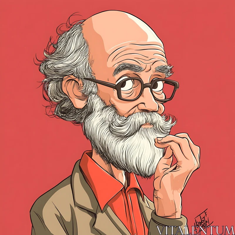 Thoughtful Old Man Cartoon Portrait AI Image