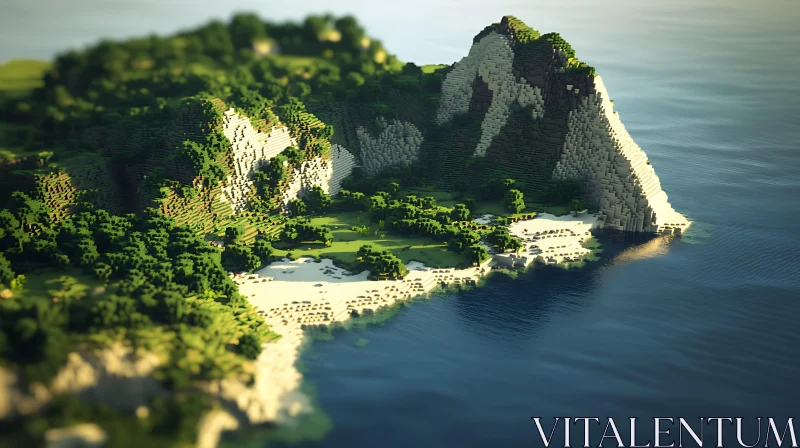 Pixel Coastal Cliffs and Ocean Serenity AI Image