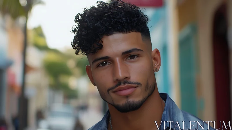 Curly-Haired Man Street Portrait AI Image