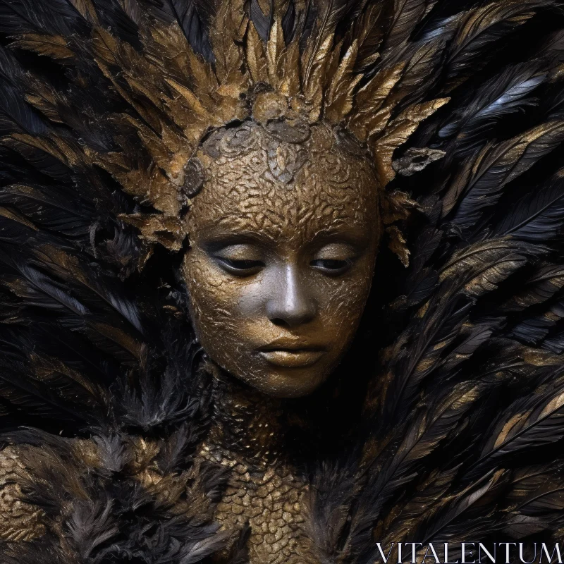 Ethereal Golden Feathered Sculpture AI Image