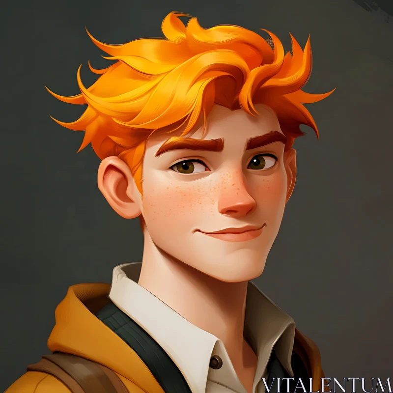 Freckled Anime Boy with Orange Hair AI Image