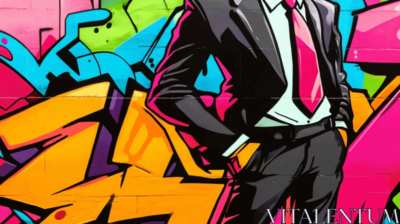 Graffiti Mural With Abstract Suit Person AI Image