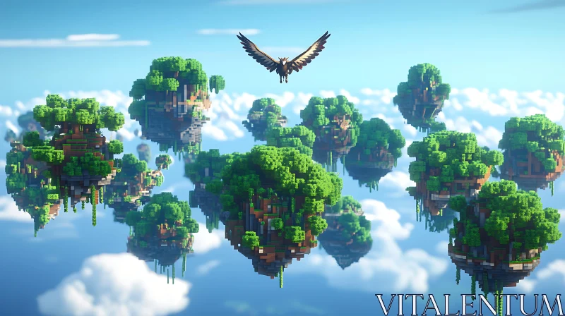 Floating Islands in Pixel Art with Soaring Eagle AI Image