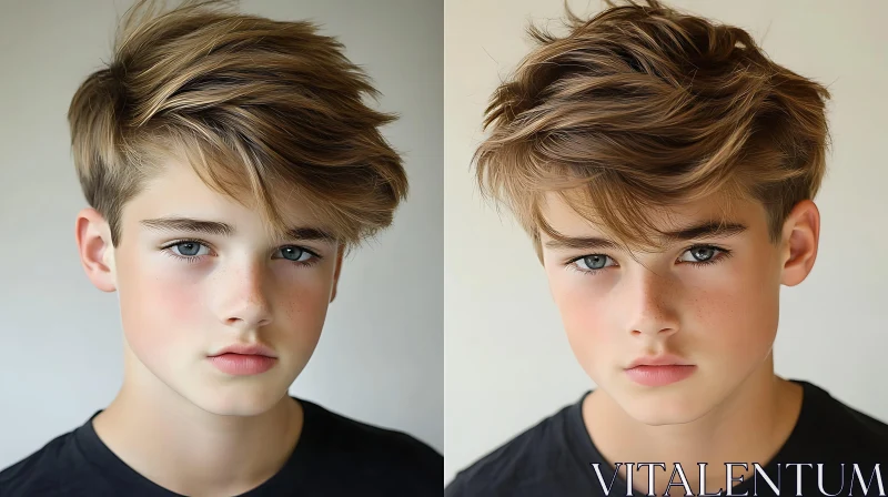 Portrait of a Young Boy with Light Brown Hair AI Image