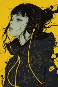 Stylized Anime Woman with Headphones