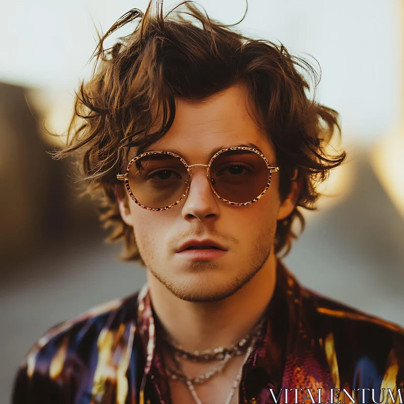 Stylish Young Man with Round Sunglasses AI Image