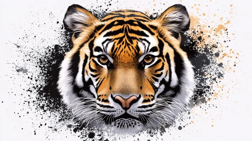 Tiger Face Art with Paint Splatter Effect