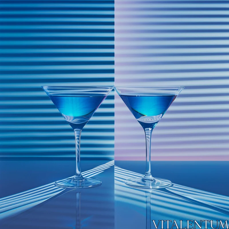 AI ART Blue Tone Martini Glass Art