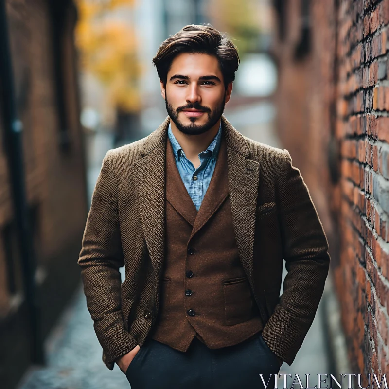 Stylish Man Portrait with Brick Wall Background AI Image