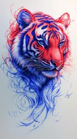 Bold Abstract Tiger Artwork in Red and Blue