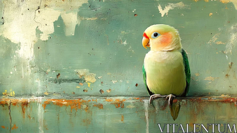 AI ART Pastel Green Parrot on Rustic Wall