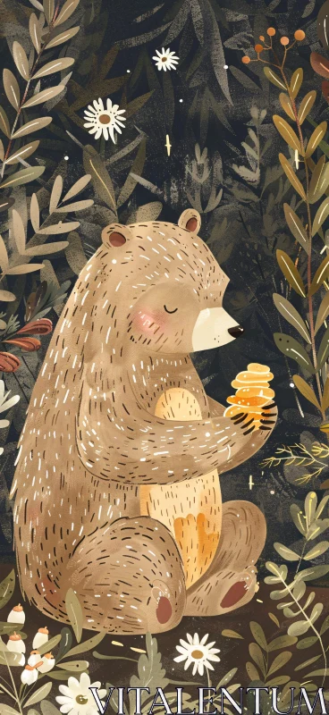 Cozy Forest Bear with Honey Jar AI Image