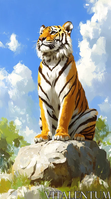 Majestic Tiger in Sunlit Landscape AI Image