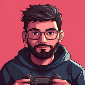 Gamer with Controller and Glasses Illustration