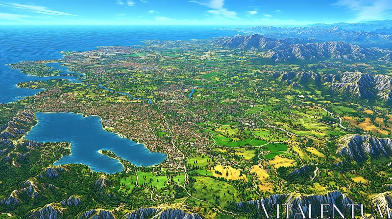 Expansive Aerial View of Serene Natural Landscape AI Image