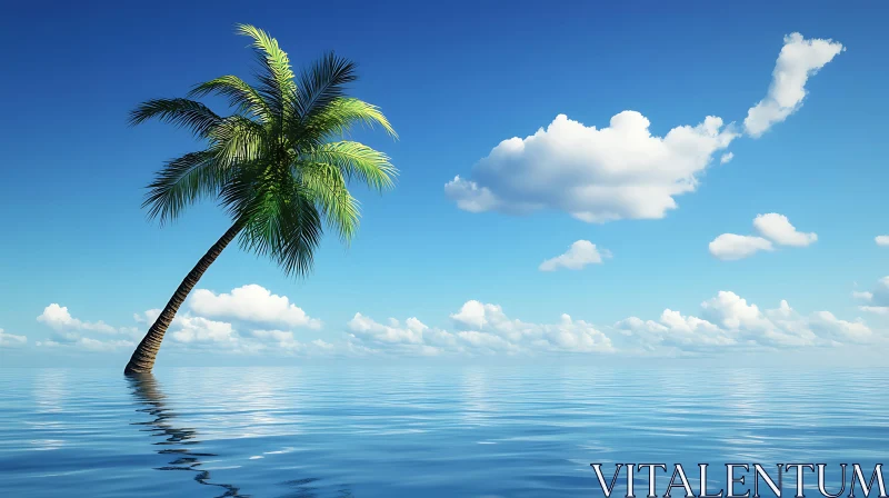 AI ART Tranquil Palm Tree Over the Ocean