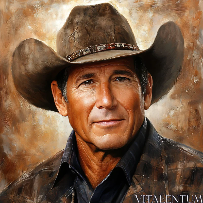 Mature Cowboy with a Weathered Hat AI Image