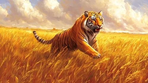 Tiger in Sunlit Field