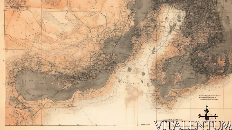 Antique Topography Map with River Details AI Image