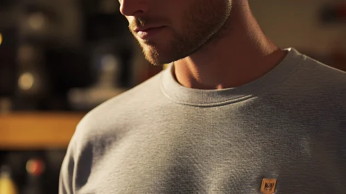 Man Wearing Grey Sweatshirt in Evening Light