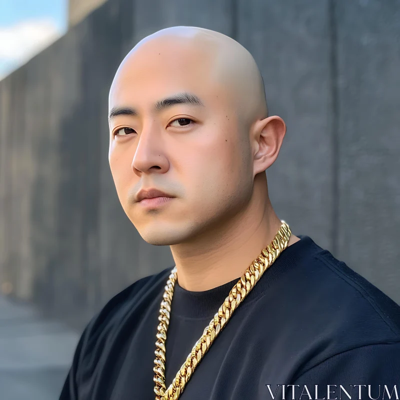 Man With Bald Head and Gold Chain Portrait AI Image