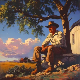 Pensive Farmer at Sunset