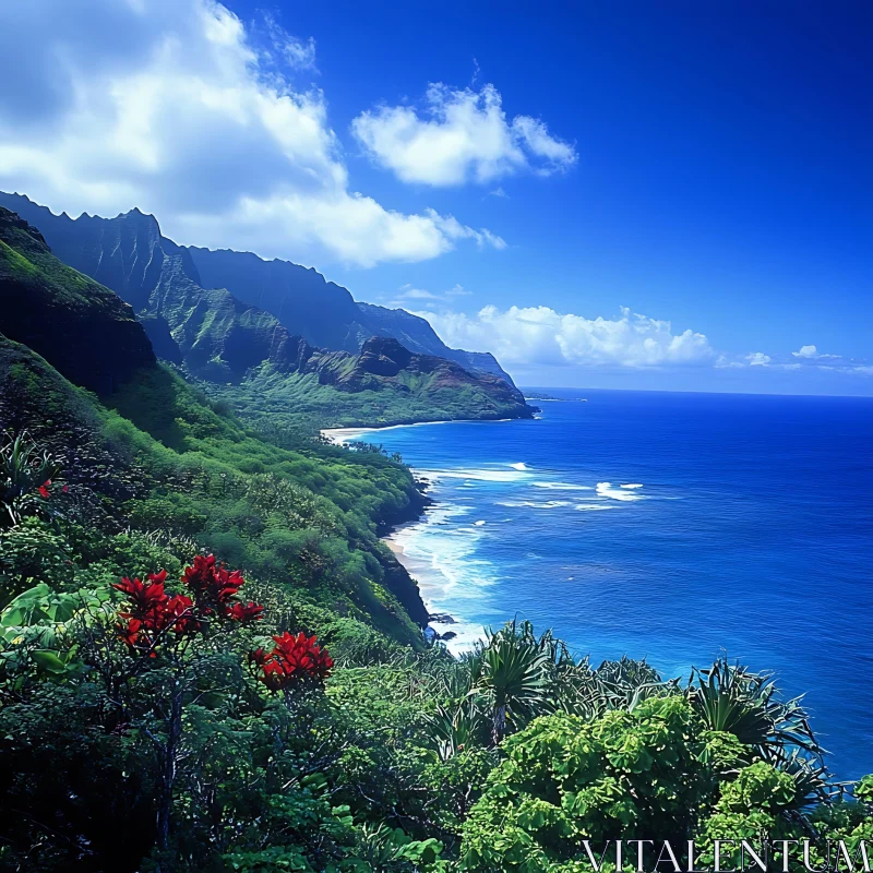 Picturesque Tropical Island Coastline AI Image