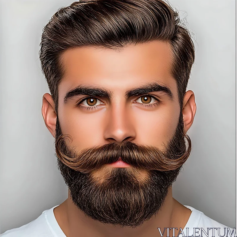 Close-up of a Man with Groomed Facial Hair AI Image