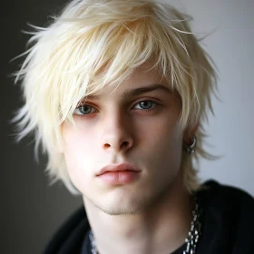 Blonde Young Man with Blue Eyes