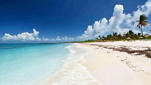 Tranquil White Sand Beach with Palm Trees and Clear Water