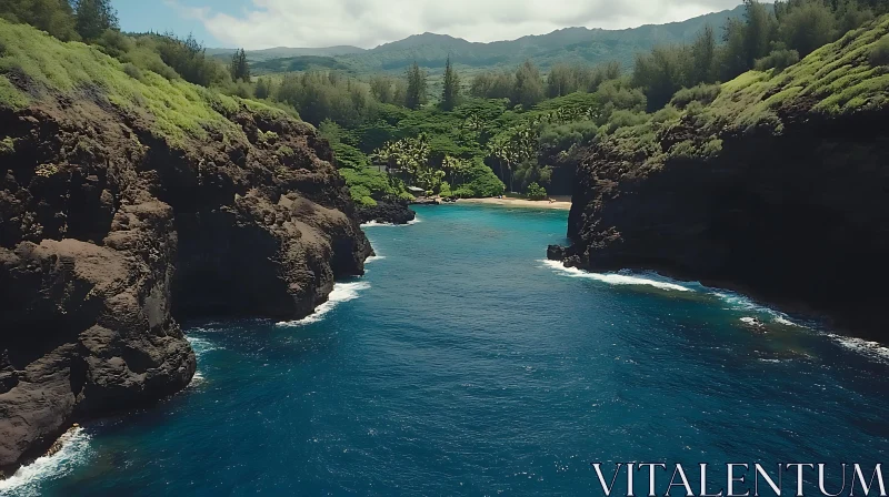 Tranquil Island with Lush Cliffs and Crystal Blue Waters AI Image