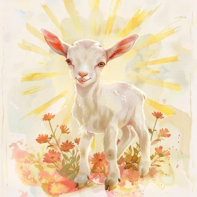 Illustrative Goat and Flowers