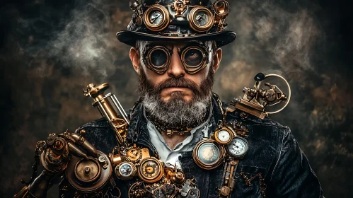 Steampunk Enthusiast with Mechanical Gadgets