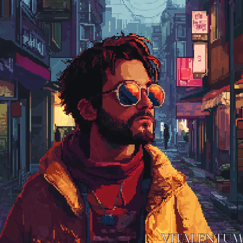 Pixel Art of a Bearded Man in Reflective Sunglasses AI Image