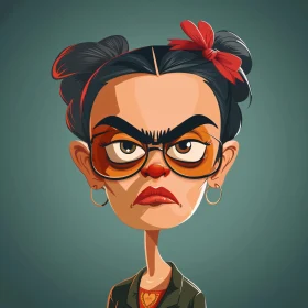 Humorous Female Cartoon Character with Scowl