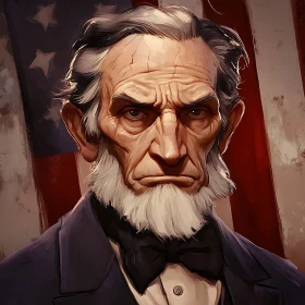 Portrait of Elderly Man with White Hair and American Flag