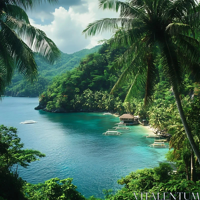 Serene Island with Lush Greenery and Sandy Beaches AI Image