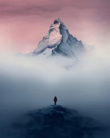 Solitary Figure on a Snowy Summit